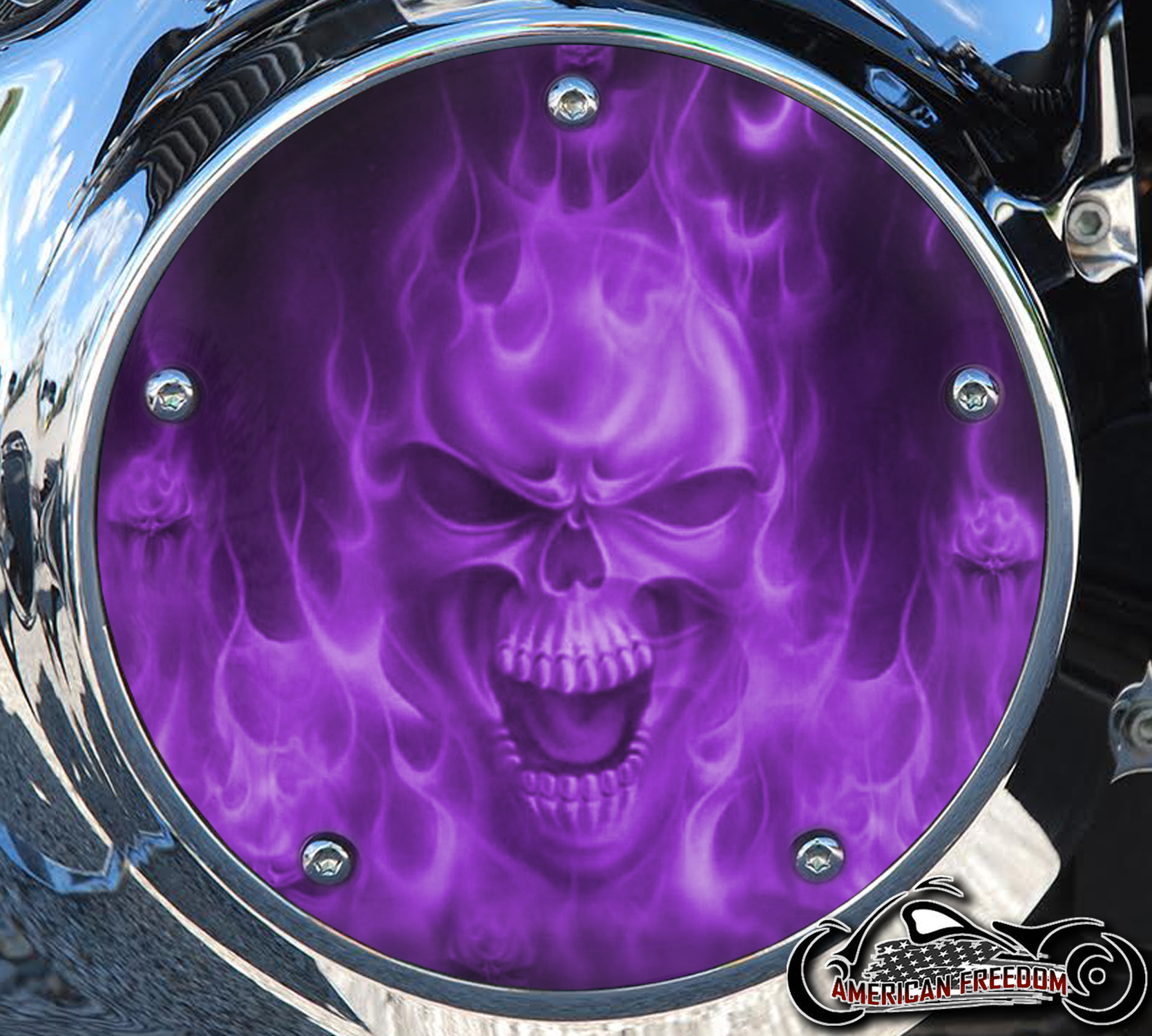 Custom Derby Cover - Purple Flame Skull